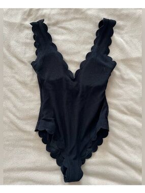 Black Scalloped One-Piece Swimsuit full/ medium coverage